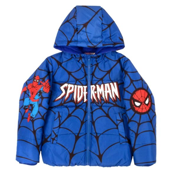 Marvel Winter Boys Coat Puffer Jacket Spider-Man, Graphic Print Size 8, Blue - Picture 2 of 4